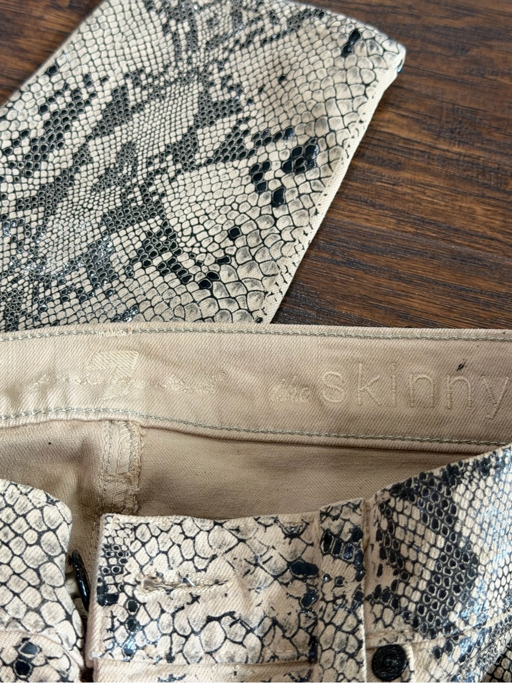 7 For All Mankind Women's Tan & Black Pattern "The Skinny" Pants Size 25 - Picture 8 of 12